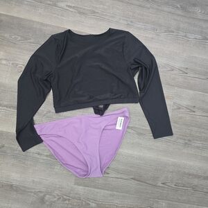 Old Navy mix and match 2 piece long sleeved swimsuit black / purple size XL NWT